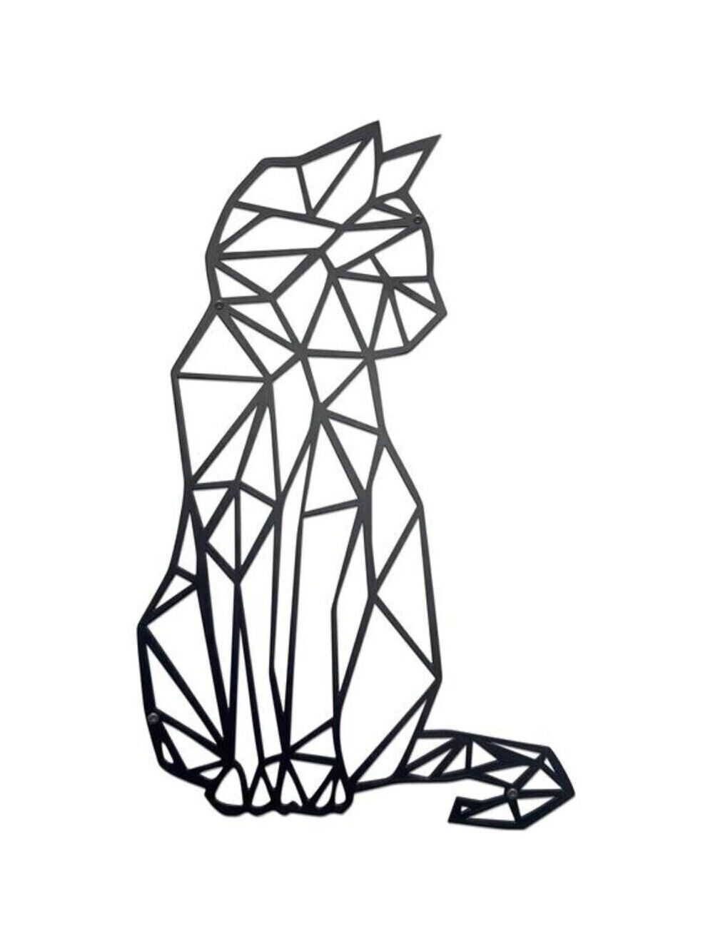 Geometric Black Cat Wall Art Metal Sculpture Home Décor Animal Wall